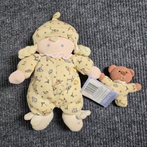 11" Carter's Lennon DOLL W/ YELLOW PAJAMAS AND BEAR rattle toy Blonde Blue NEW